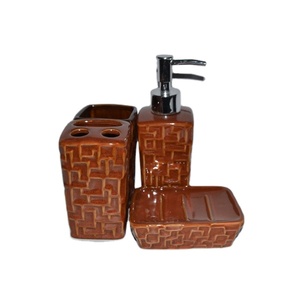Juego de 4 <span class=keywords><strong>Accesorios</strong></span> de <span class=keywords><strong>Baño</strong></span> de Cerámica para Dispensador de Jabón Líquido, Dispensador de Loción de Gres, Portacepillos de Dientes, Vaso y Jabonera - Product Image 6
