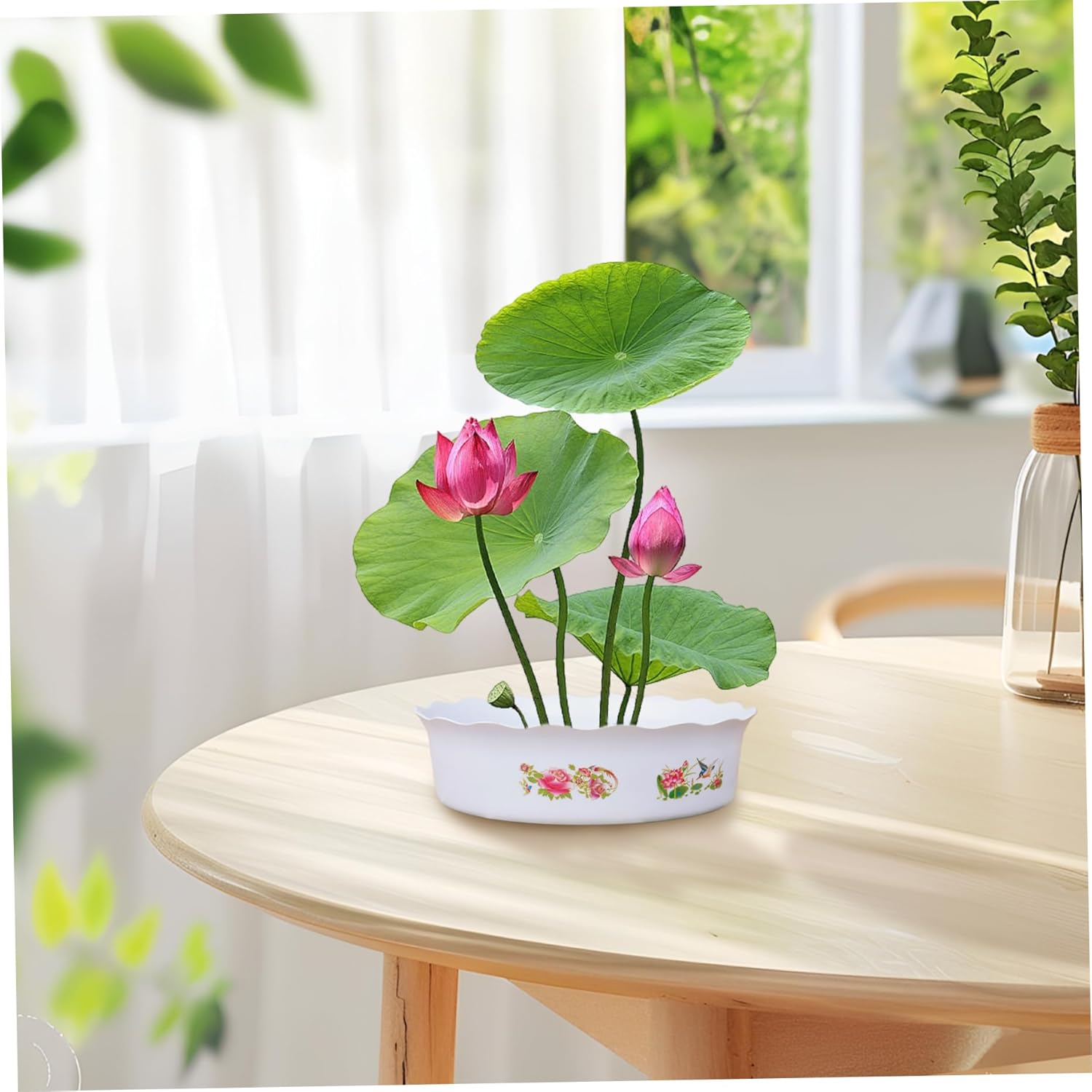 White Indoor Lotus Bowl Planter for Garden - Chinese Style