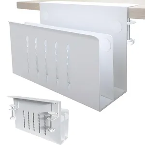 JH-Mech 2 Tier Hanging Desk Organizer No Drill Document Shelf For Office Home White Carbon Steel Desk Side Storage Holder