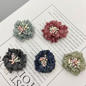 Accesorios para el cabello con flores de tela con brillantina estilo coreano de 3 cm, hechos a mano, para ropa, zapatos, sombreros, joyería, informal. - Product Image 4