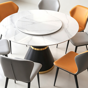 Ensemble de table à manger ronde extensible moderne en marbre avec 6 chaises, design rotatif pour la salle à manger à domicile - Product Image 2
