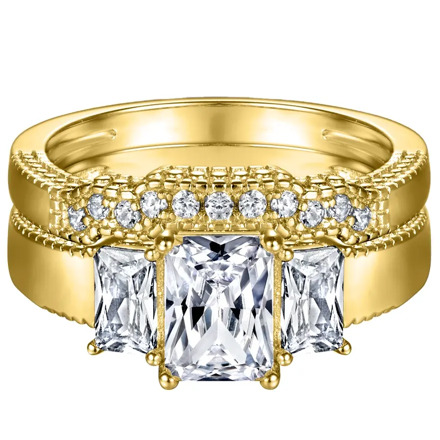 Set di anelli in oro personalizzati con diamanti taglio principessa 18K 10k 14K gioielli in oro da donna fedi nuziali in oro