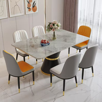 Ensemble de table à manger en pierre frittée minimaliste italienne, base en piédestal blanc doré, style moderne, luxe léger, rectangulaire, pour maison, villa, restaurant