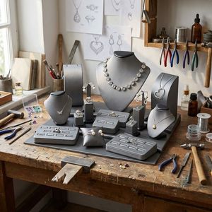 Expositor de Joyería de Cuero Gris/Negro de Alta Gama, Soporte para Collares, Adecuado para Vitrinas de Joyerías - Product Image 5