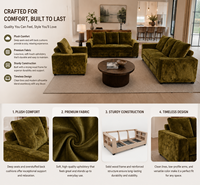 Luxuriöses Modernes Samt-Sofa-Set Wohnzimmermöbel mit Sessel Premium Stoffbezogene Couch Komfortables Heim-Lounge-Sofa