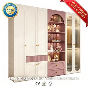<span class=keywords><strong>Armadio</strong></span> Rosa Crema per <span class=keywords><strong>Cameretta</strong></span> Bambini con Cassetti e Ripiani Aperti, Mobile Contenitore Ecologico in OSB, Guardaroba Personalizzabile per Ragazze - Product Image 1