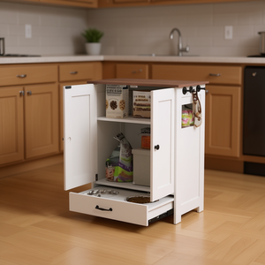 Mueble de Almacenamiento para Comida de Perros con Cajón para Platos y Comederos, Estilo Clásico de Madera, Multifuncional, para Suministros de Mascotas - Product Image 2