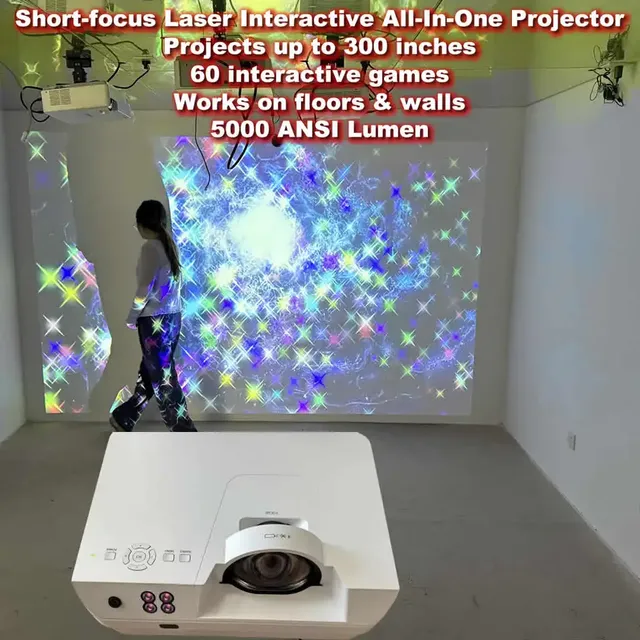 5000 ANSI Lumen 1080P Interactive Laser Projector 60 Games System Kids Business/Education Use All-in-One Short Throw 30-Day
