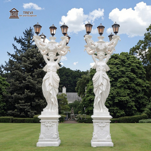Sculpture de lampe de statue de dame en marbre blanc sculpté à <span class=keywords><strong>la</strong></span> main dans <span class=keywords><strong>la</strong></span> cour du manoir - Product Image 3