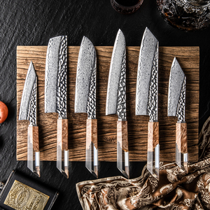 Ensemble de couteaux de cuisine haut de gamme en acier Damas AUS10, couteaux de chef, Santoku, Bunka, Nakiri, couteaux utilitaires avec manche en résine et bois stabilisé - Product Image 3