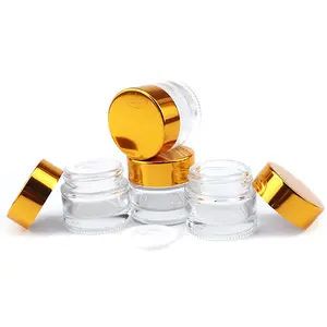 Vasetto di vetro trasparente crema cosmetica vuota 1oz 2oz 30ml 60ml vasetti di vetro cosmetico con coperchi dorati coperchio d'argento