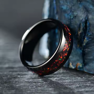 Gentdes Sieraden Trouwringen Voor Koppels Set 8Mm Zwart Inlay Vuur Opaal Wolfraam Ring Vrouwen Mannen Verlovingsband - Product Image 4
