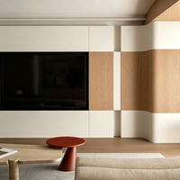 Meuble mural de salon italien moderne, meuble TV, système de rangement modulaire de luxe, éclairage LED, panneau personnalisé en bois écologique