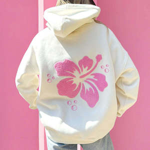 Sudadera con Capucha Personalizada Informal para Mujer, Tejida en Algodón Grueso, con Hombros Caídos, Bordado 3D en Chenilla, 100% Algodón - Product Image 1