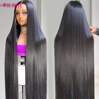 Perruques de luxe en cheveux humains bruts, lisses, pleine densité, de 40 pouces de long, sans colle, pré-épilées, avec dentelle frontale 13x6 et 13x4, pour femmes noires