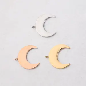SLand Jewelry Wholesale Custom Mirror Polish Stainless Steel Buffalo Horn Jewelry DIY Crescent Moon Earring Charms Pendant
