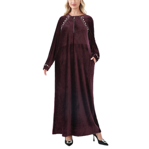 Shantou fábrica ropa islámica Libia Argelia árabe musulmán mujeres vestido Abaya invierno terciopelo bordado señoras Maxi vestido - Product Image 1
