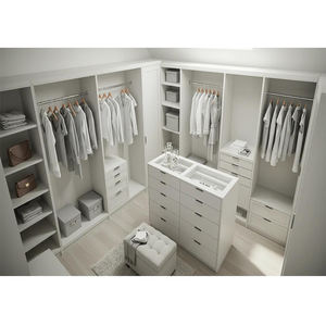 Lusso laminato bianco Walk in armadio Design in legno massello pannello sistema armadio camera da letto guardaroba moderno con toletta - Product Image 3