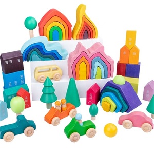 재미있는 무지개 아치형 네 나무 집 산호 파도 빌딩 블록 세트 어린이 직접 제조 업체를위한 목재 건설 모델 장난감 - Product Image 3