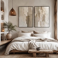 Lot de 2 grandes peintures à l'huile abstraites texturées 3D beige et gris, peintes à la main, style Art Déco, avec cadre noir/doré, pour décoration murale (nature morte)