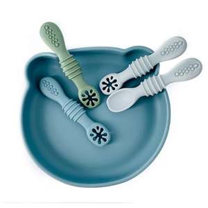 Ensemble d'alimentation pour bébé en silicone de haute qualité, personnalisé, écologique, en forme d'ours, avec assiette, cuillère et fourchette - Product Image 4
