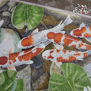 กระเบื้องโมเสคแก้วลายใบบัวและปลาแบบกำหนดเองของ ZF ลายโมเสคแก้วน้ำแข็งแบบหลอมร้อน สำหรับตกแต่งผนัง - Product Image 5