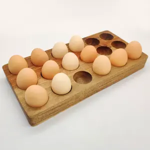 YCZMキッチン冷蔵庫で使用可能なデビルエッグ用の高品質木製卵トレイ素朴な木製卵ホルダー