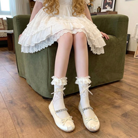 Chaussettes courtes blanches et noires en dentelle à volants et nœuds pour femmes, mignonnes, ajourées, respirantes, en nylon écologique, fines pour l'été, style Lolita