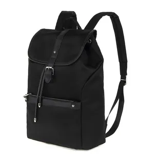 Mochila personalizada de poliéster com zíper, bolsa escolar feminina da faculdade preta anti-roubo para laptop