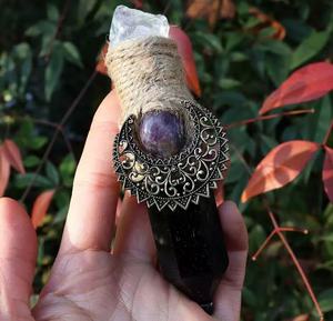 <span class=keywords><strong>Citrino</strong></span> crudo y amatista piedras curativas punto Luna forma Hexagonal prisma colgante antiguo plateado Witchy Wicca joyería - Product Image 1
