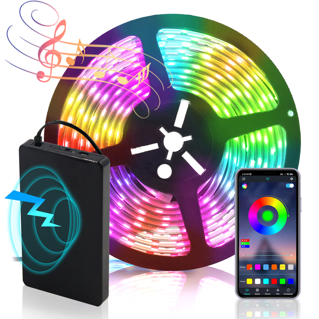 VST 5000mAh Rechargeable LED Battery Ribbon Light Music Sync RGB Strips for Party