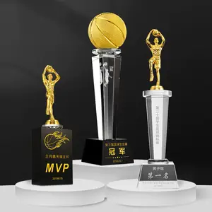 Trophée de basket-ball en verre de cristal Trophée de championnat de gravure personnalisé Prix de compétition sportive MVP personnalisé