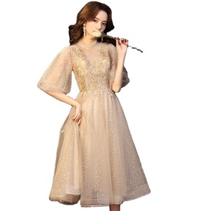 Evening Gown V-Neck A-Line Chiffon Empire Waist 3D Patterns Elegant Bridesmaid Dress For Banquets And Annual Meetings - Product Image 5