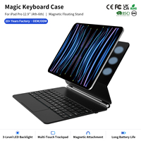 Keyboard Ajaib Baru untuk iPad Pro 12.9 Inch Generasi ke-4, ke-5, ke-6, Casing Keyboard Nirkabel dengan Lampu Latar dan Touchpad, Dudukan Magnetik Mengambang