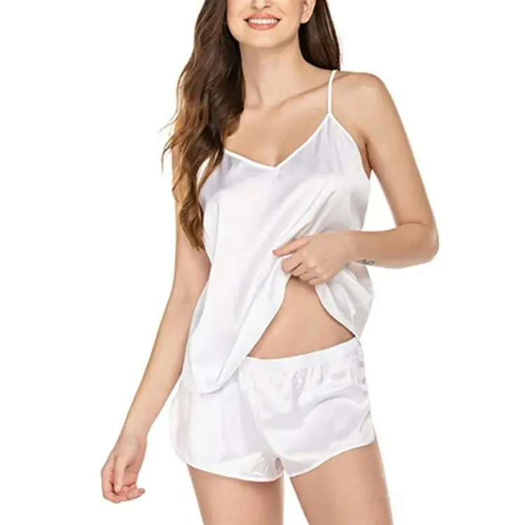 Mùa Hè Sexy Satin Đồ Ngủ Set Lingerie Lụa Phụ Nữ Ngủ Top Shorts Rắn Ngủ Ngủ Quần Áo Ngủ Pijama Mujer 2020Jan