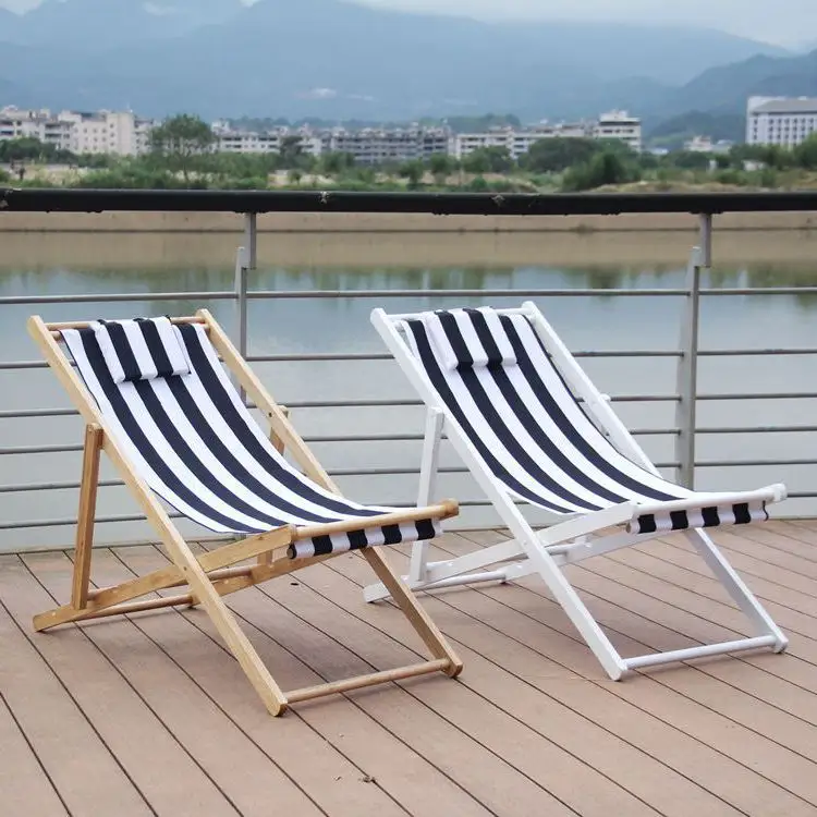 Chaise longue de plage pliable en bois avec oreiller, Logo personnalisé de luxe