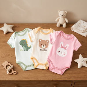 Yantex Baby Bodysuit Short Sleeve Romper <b>Animal</b> Print Snap Button Breathable Casual Cotton <b>Knitted</b> Infant One Piece Summer Wear - Product Image 2
