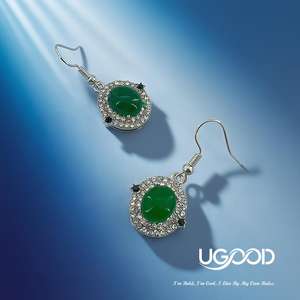 Conjunto de collar con colgante de jade UGood, cadena plateada con circonita redonda, joyería llamativa para regalo - Product Image 5