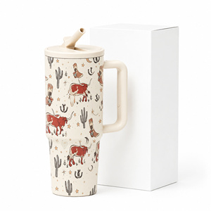 Moioco 40oz Western Longhorn Cactus Gobelet <span class=keywords><strong>isotherme</strong></span> en acier inoxydable avec paille rabattable, anti-fuite, impression personnalisée, tasse de voyage - Product Image 1