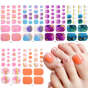 22 autocollants/feuille pour ongles de pieds, motif feuille bleue, lignes florales, couverture complète, pour manucure DIY des pieds - Product Image 1