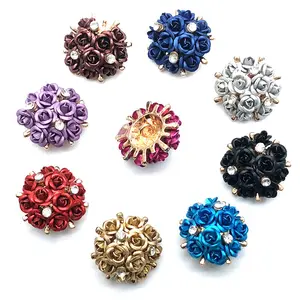 Lucky metal base with rhinestone button 32 L 20 MM metal crystal button rose shape for coat sweater