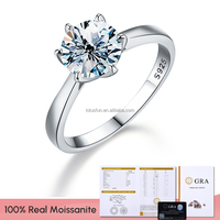 GRA Certifié VVS D Couleur Moissanite Bague Argent Sterling 925 Or 18k Plaqué Rhodium 2ct Femmes Fiançailles Mariage Fine Jewelry