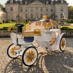 Magnifique carrosse électrique blanc et doré de luxe, taille réduite, personnalisable, pour mariages et fêtes de Noël en extérieur - Product Image 1