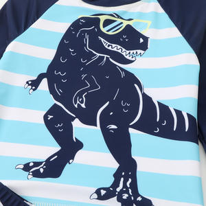Costume da Bagno per Bambini Piccoli, Abbigliamento da Nuoto per Bambini e Bambine, Top a Maniche Lunghe con Cartoni Animati di Dinosauri, Pantaloncini a Righe per Spiaggia e Piscina - Product Image 4