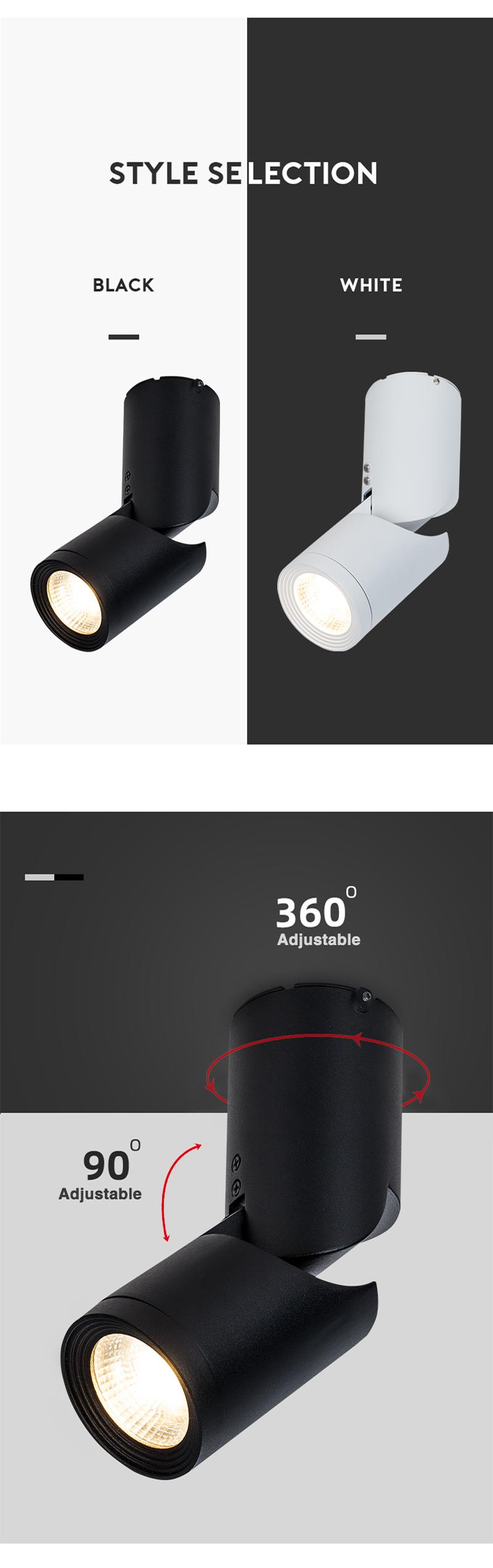 Black Surface Mounted Adjustable LED Spotlights 11W For Restaurant
