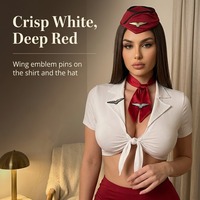 Costume de cosplay d'hôtesse de l'air pour femme, ensemble jupe courte à manches courtes avec chapeau, costume de scène