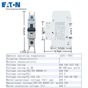 Автоматические выключатели Eaton серии FAZ FAZ-D12/1-RT, 240В переменного тока, 12А, с отключающей способностью <span class=keywords><strong>15</strong></span> кА, сертификаты CE и UL, двойная изоляционная защита - Product Image 3
