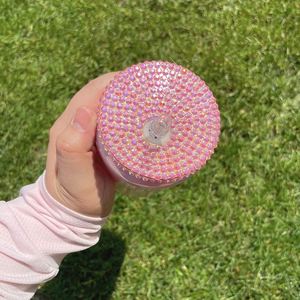 16Oz Blank Sublimation Rainbow Shimmer Glitter Clear Sparkling Coffee Cup <b>Beer</b> Can Shaped Glass With Rhinestone Lid - Product Image 2
