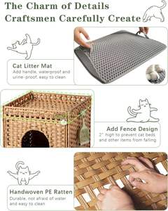 Natürliche Rattan Katze Katzen toilette Gehäuse Möbel Solid Pattern Versteckte Wurf matte Zwei S-förmige Haken für Wohnzimmer Schlafzimmer - Product Image 3