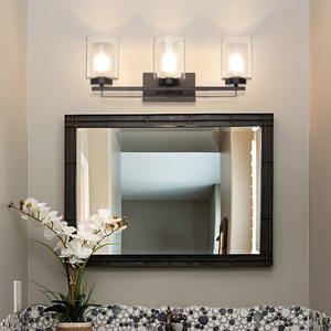 Dark Bronze E26 Antique phòng tắm đèn đồ đạc tường <span class=keywords><strong>Bracket</strong></span> 3 Head kép Glass Shade <span class=keywords><strong>Vanity</strong></span> ánh sáng cho hộ gia đình khách sạn - Product Image 1